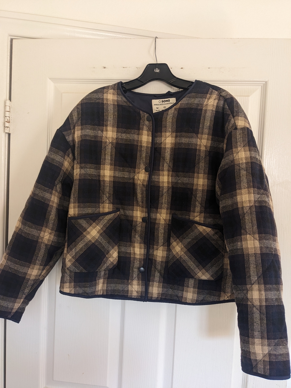 Women's Navy and Cream Plaid Jacket